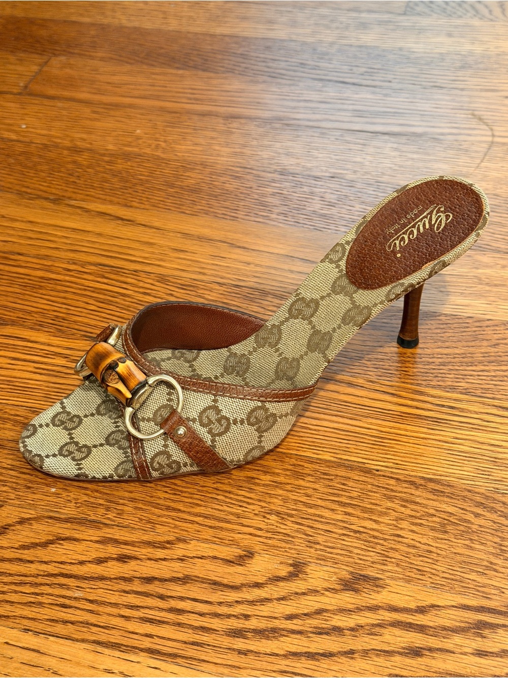 Gucci Authentic Cinghiale GG Monogram Mule Sandals Slides  with Bamboo Horsebit - Picture 7 of 16